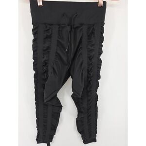 Skinnify Womens Ruched Pleated High Waisted Leggings Black Drawstring Large